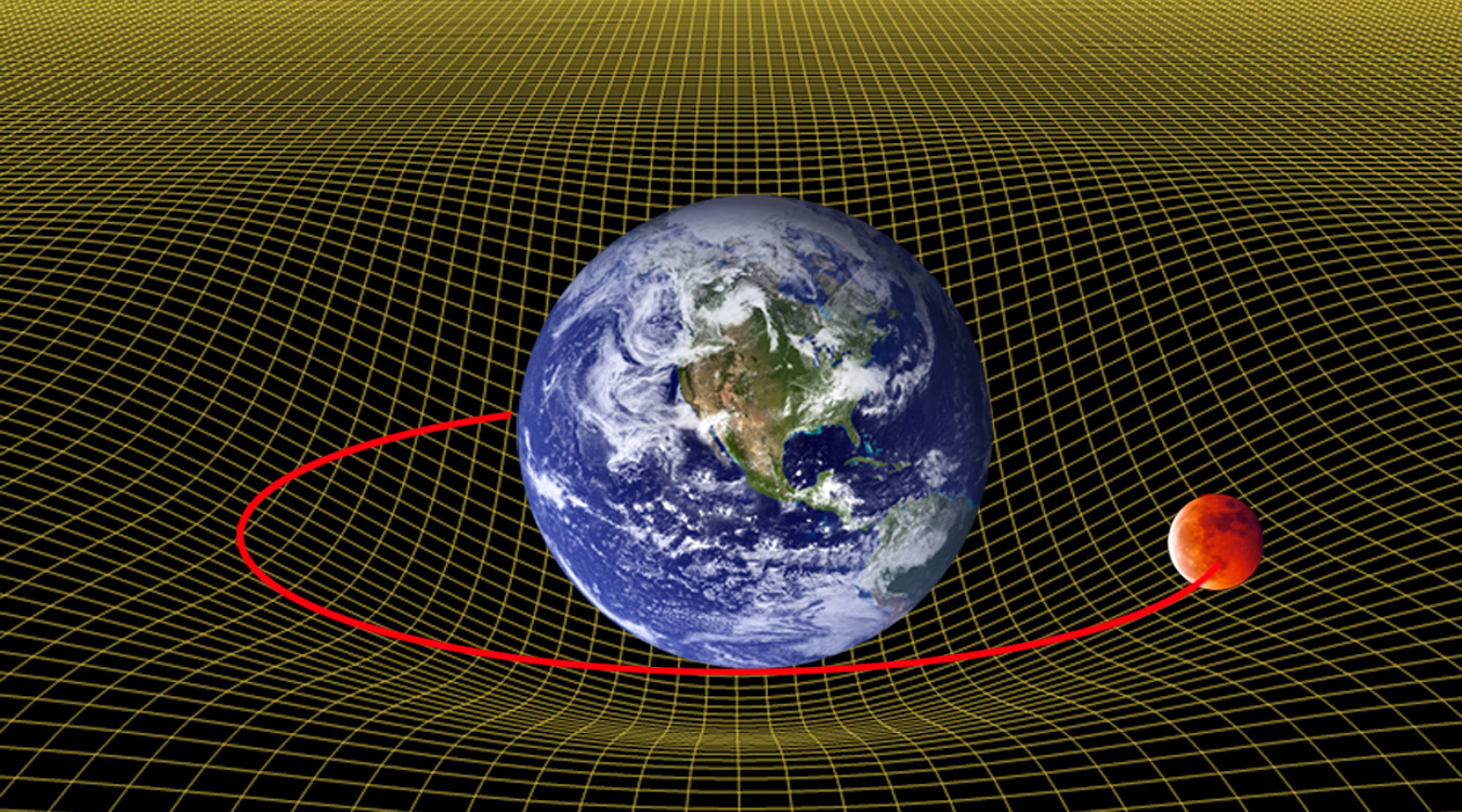 Earth and Moon in curved spacetime.